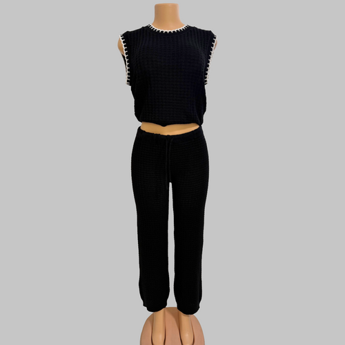 Black Two-Piece Set One Size Crop Top & Jogger Pants