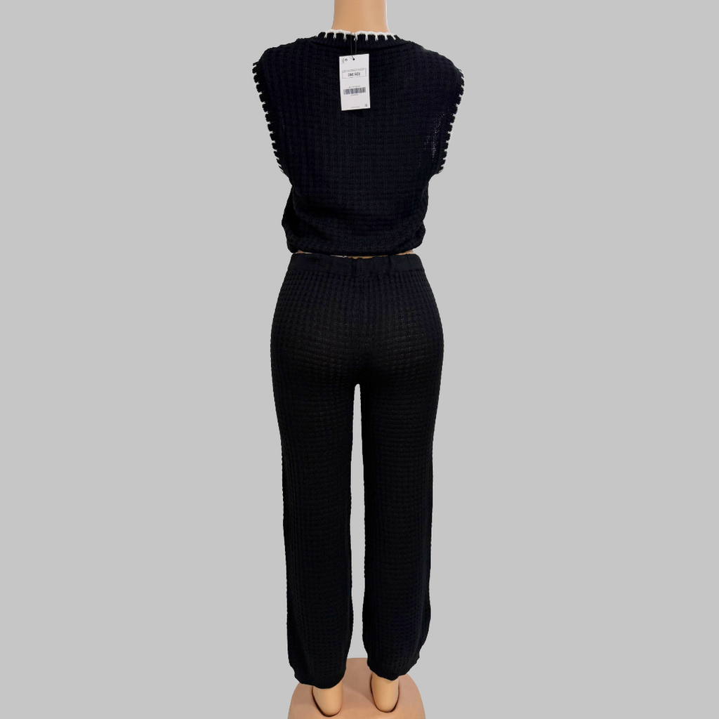 Black Two-Piece Set One Size Crop Top & Jogger Pants