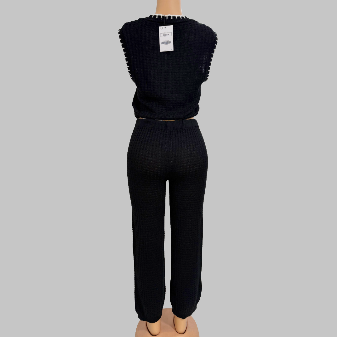 Black Two-Piece Set One Size Crop Top & Jogger Pants