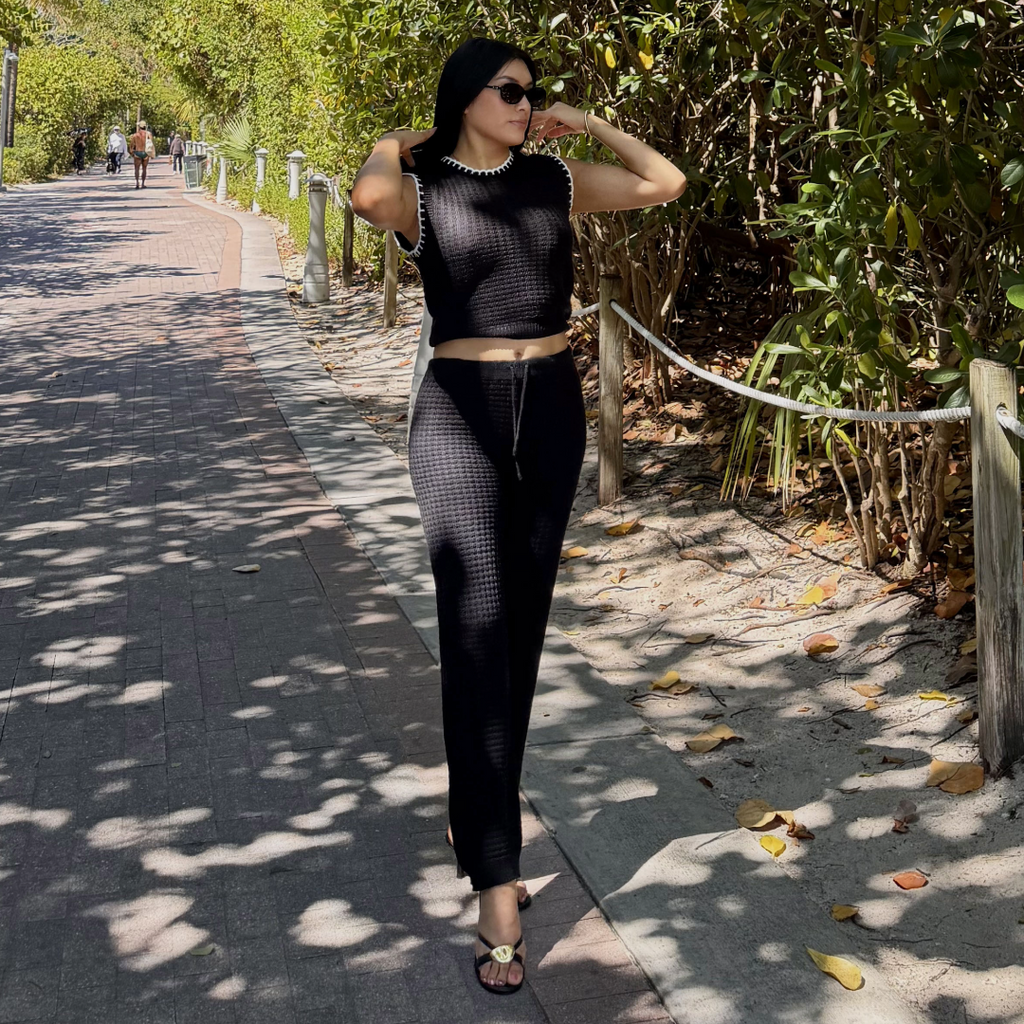 Black Two-Piece Set One Size Crop Top & Jogger Pants