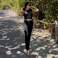 Black Two-Piece Set One Size Crop Top & Jogger Pants