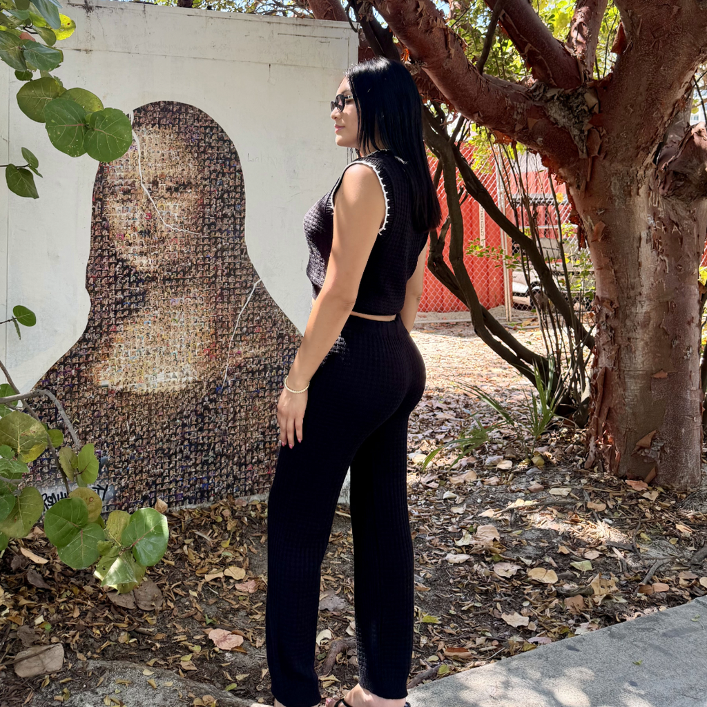 Black Two-Piece Set One Size Crop Top & Jogger Pants