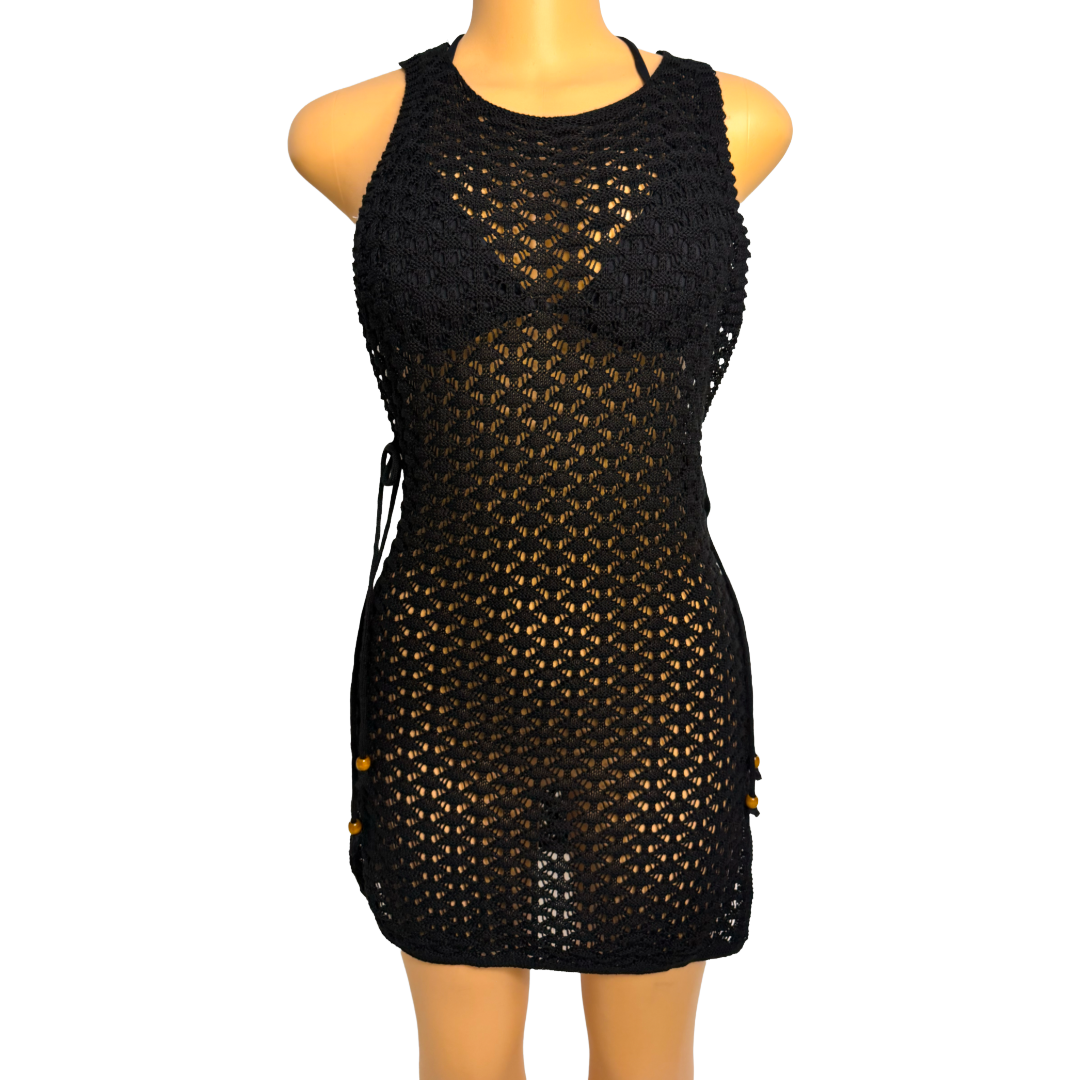 Black Crochet Cover Up Dress S-M