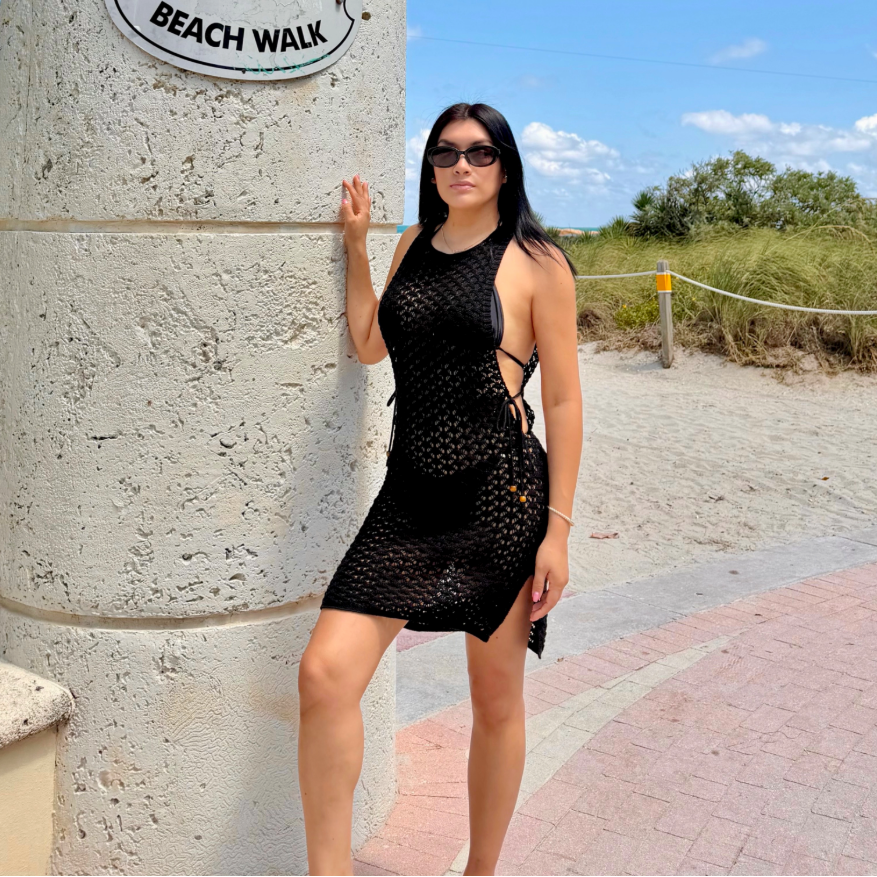 Black Crochet Cover Up Dress S-M